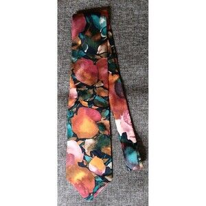 Tie 70s 80s 90s Y2K Halston I I I Brown Red Green Pink Floral 3.75 Wide 58 Long